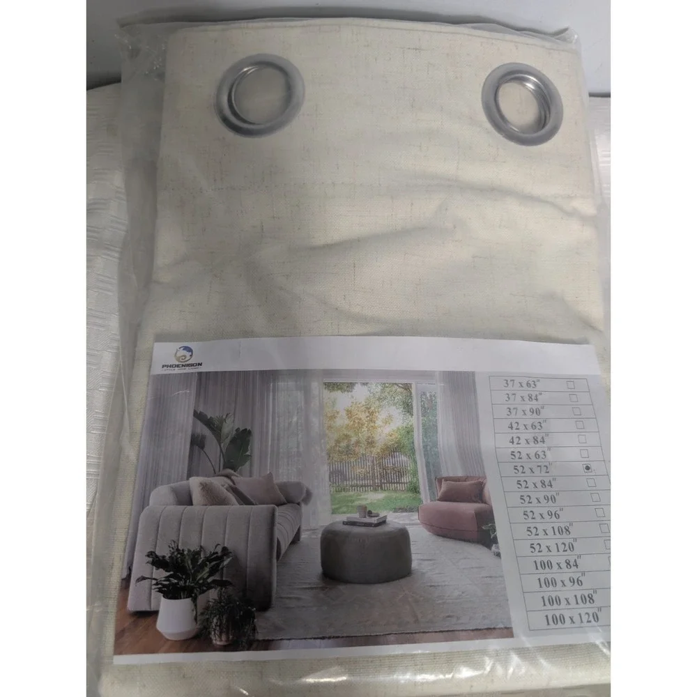 Phoenigon Faux Linen Blackout Curtains 52x72 Beige Off-White 2 Panel Set NIP